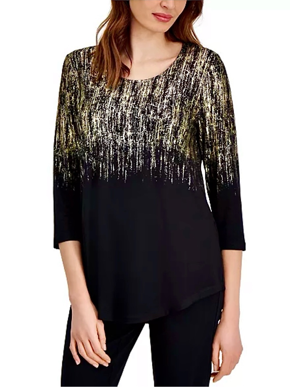 JM Collection Women’s Black & Gold Metallic Ombre Scoopneck Top Size XL NWOT